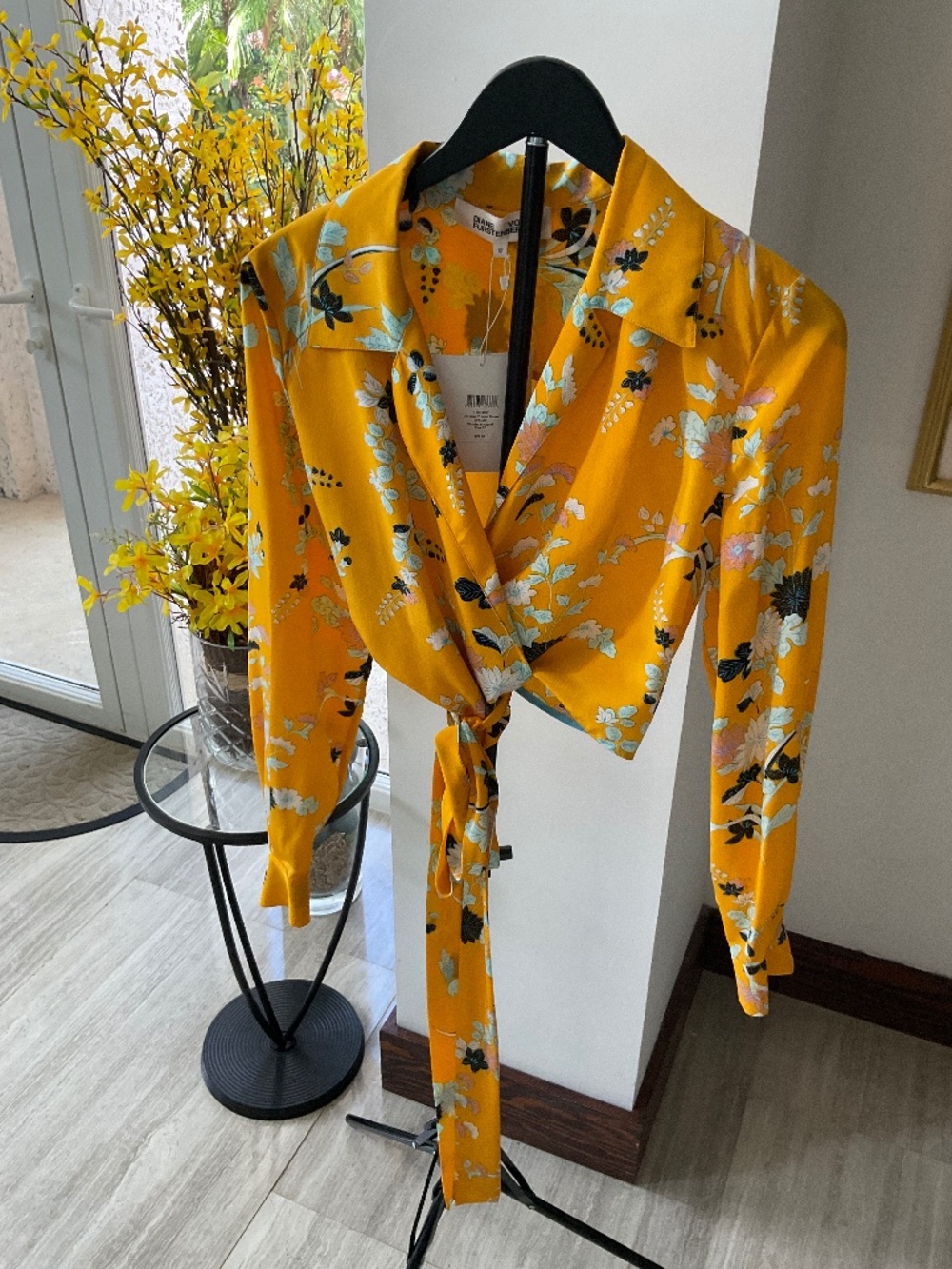 NWT Diane Von Furstenberg Deep V Wrap Blouse Walden Marigold Size 12